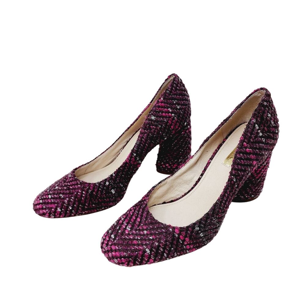 Louise Et Cie Lo Jayant Purple Tweed Block Heel Round Toe Pumps Size 9.5